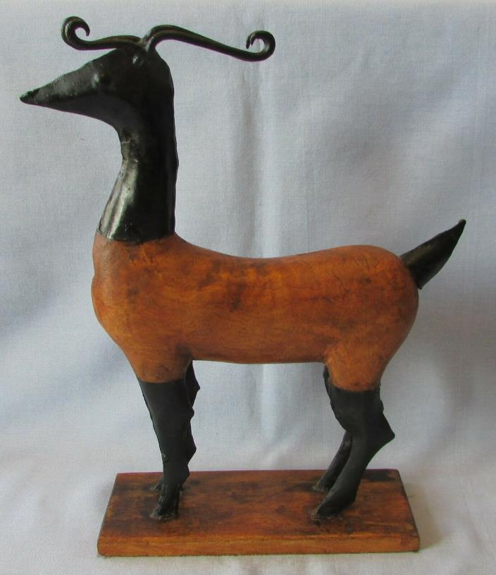 Vintage Folk Art Deer Wood & Iron Made In India