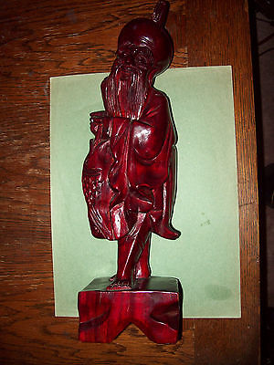 VINTAGE CHINESE WOOD CARVING STATUE FISHERMAN HOLDING FISH SCULPTURE 14