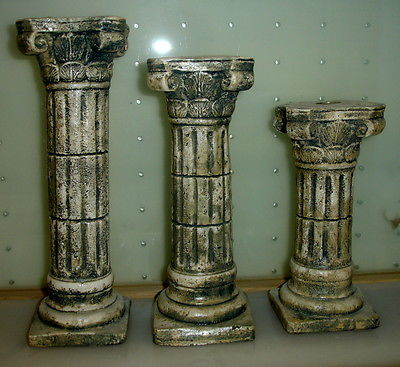 Set of 3 Ionic Greek Roman Candle Holders Column Antique Finish Sculpture 19001