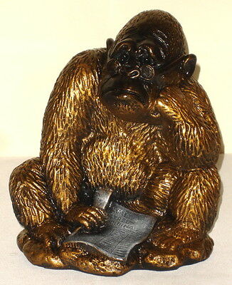Gorilla Reads Wall Street Ape Monkey Statue Sculpture
