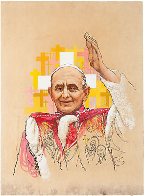 Victor Olson PopePius XII Illustration Original Art (undated).
