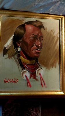 Fantastic painting of Indian Native listed artist Kirk Miller dated 1979 LARGE
