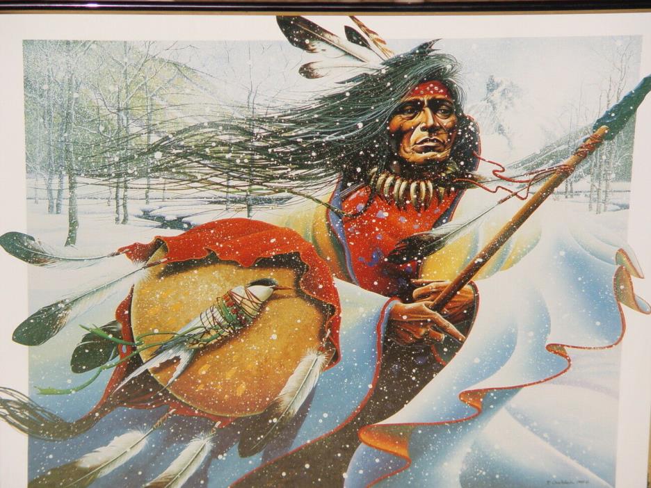 Indian chief with shield in winter art print by Thierry Chatelain, 16