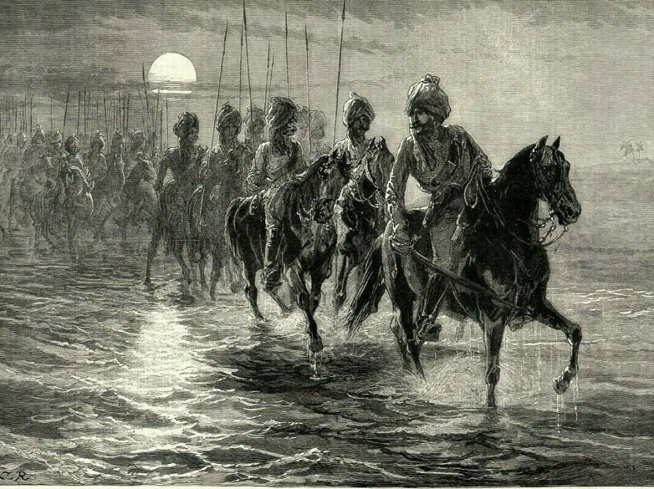 Antique Art print 1879 Afghan War Raid against Momounds Bengal Lancers Kunar