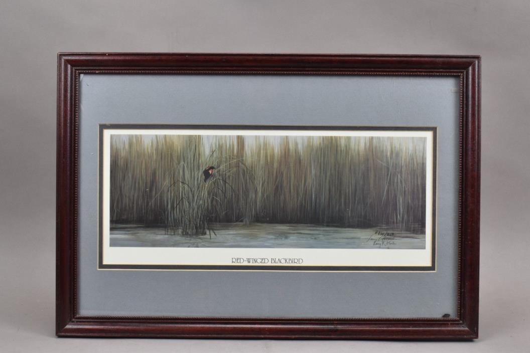 Larry K Martin Art Print Red Winged Blackbird Nature Wildlife Pond Reeds Signed