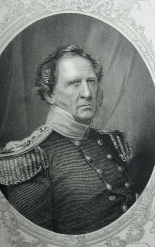 antique portrait engraving 1863 U.S. Army General Winfield Scott Niagara print