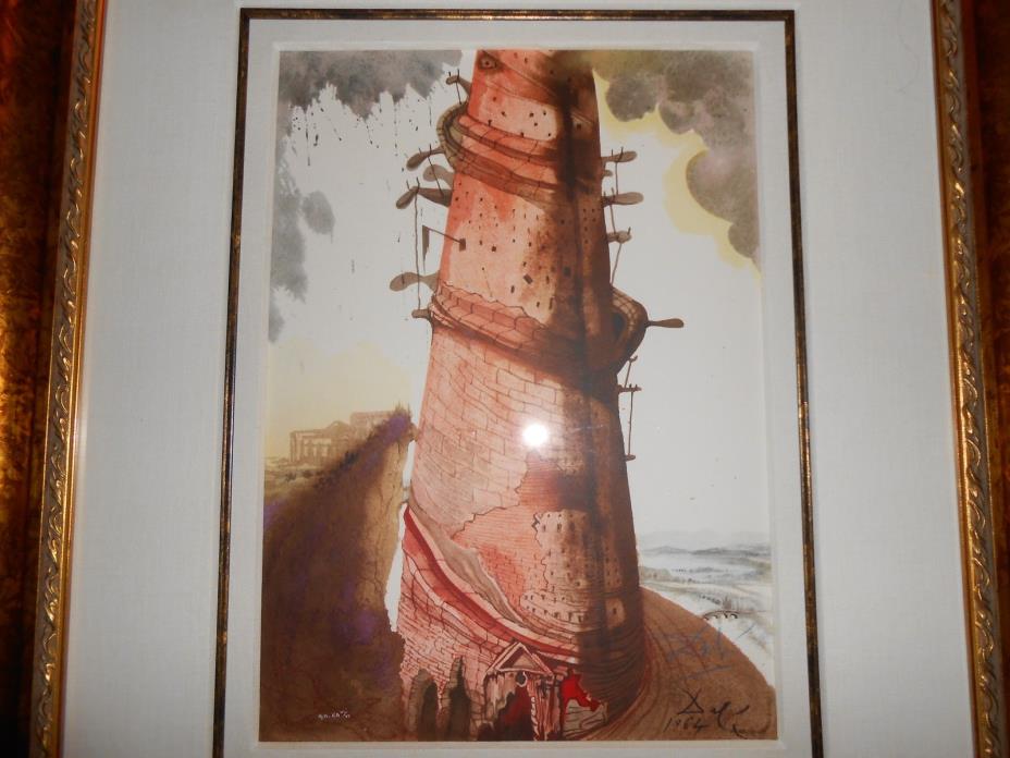 TURRIS BABEL THE TOWER OF BABEL BY SALVADOR DALI FRAMED SIGNED NUMBERED LITHOGRA