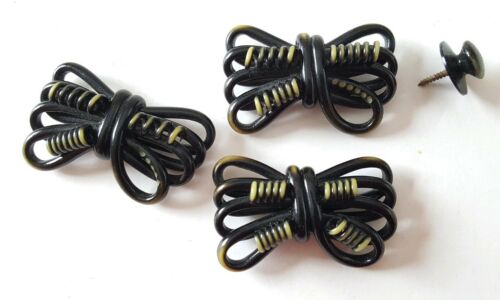 Vintage Costume Black Bow Tied Buttons Possibly Bakelite
