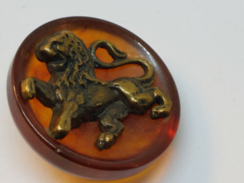 Vintage Bakelite Button with Brass Lion
