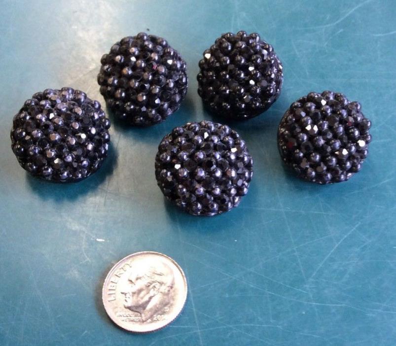 5 Vintage Facted Black Bakelite Buttons