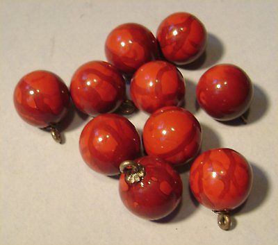 Set of 10 ODD Lacquer Red on Red PAINT DRIP Ball Vintage Buttons - Unused Stock