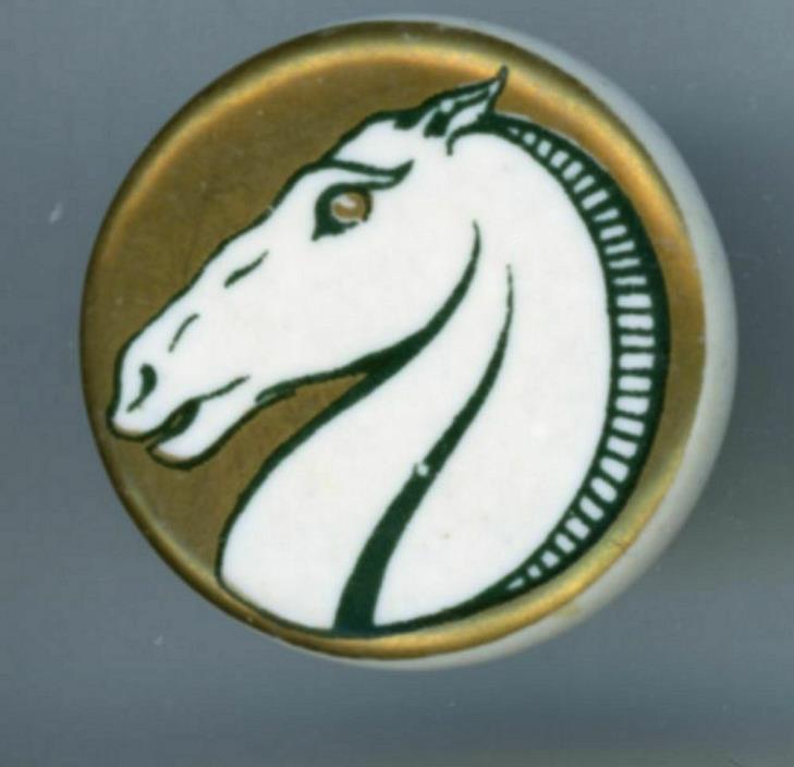 Fabulous Robinson Brick & Tile Horse Stallion Head button gold background 15/16
