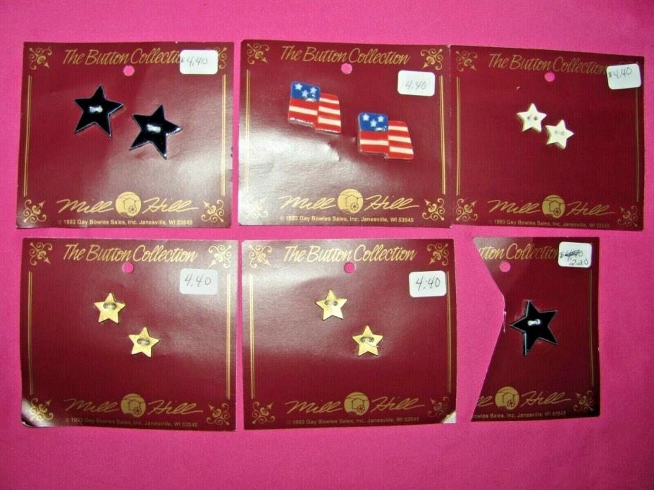 MILL HILL BUTTON COLLECTION  LOT OF 5 1/2 CARDS~AMERICAN FLAG & STAR BUTTONS~NEW