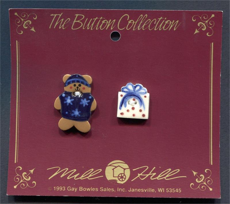 TEDDY ?BEAR & PRESENT CERAMIC BUTTONS COLLECTION SET OF 2 MILL HILL