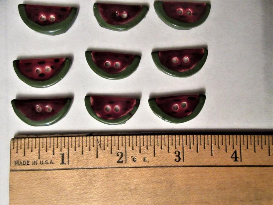 Lot of 9 Ceramic Buttons Watermelon Slices