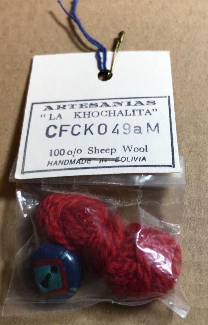 1 Artesanias Khochalita HP Bolivia Pottery Ceramic Button w Sheep Wool Knitting