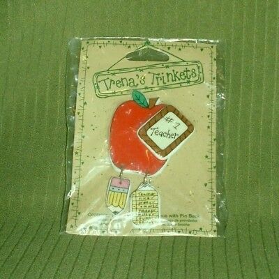Vintage Trena's Trinkets Ceramic #1 Teacher Pin Back New Unused