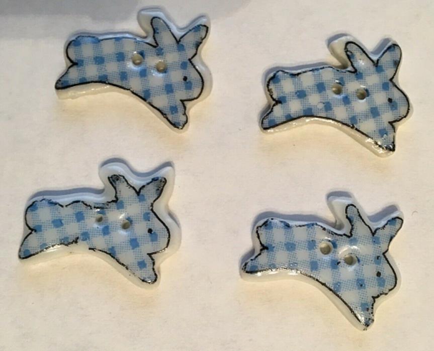 4 Ceramic Hopping Bunny Buttons, Western Crafts