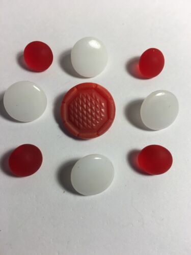 Vintage Glass Buttons Fancy Red & White Button Lot Ck-62