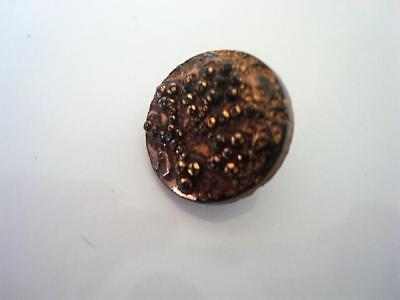 Vintage.Black Glass Button With Copper Luster 5/8 In.