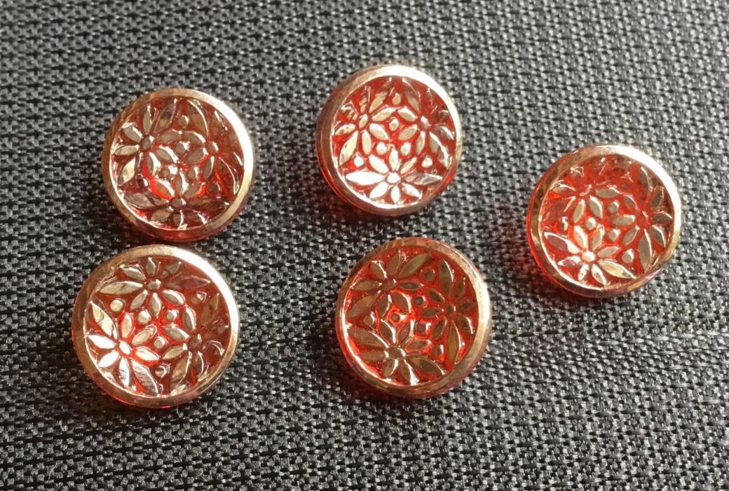 Group Five Red Glass Silver Flower Button Buttons