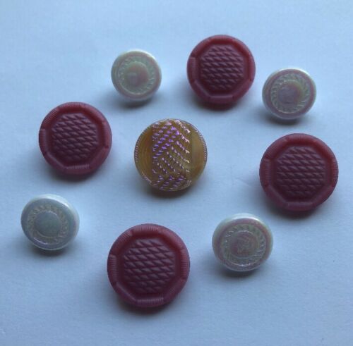 Vintage Pink & White Glass Buttons 1/2