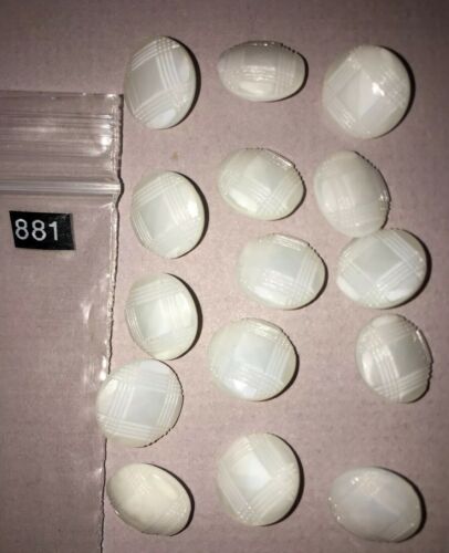 Buttons, White Glass, Matching, 15 Total (881)