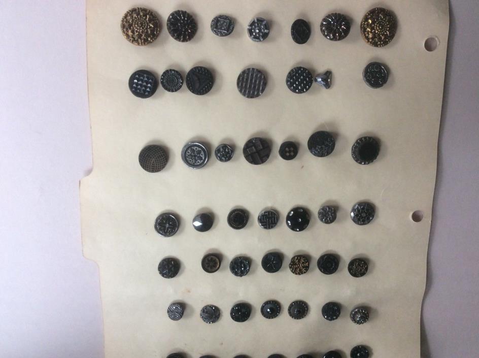VINTAGE BLACK GLASS BUTTONS,  ESTATE FIND,BUTTONS OF DIFFERENT SIZE