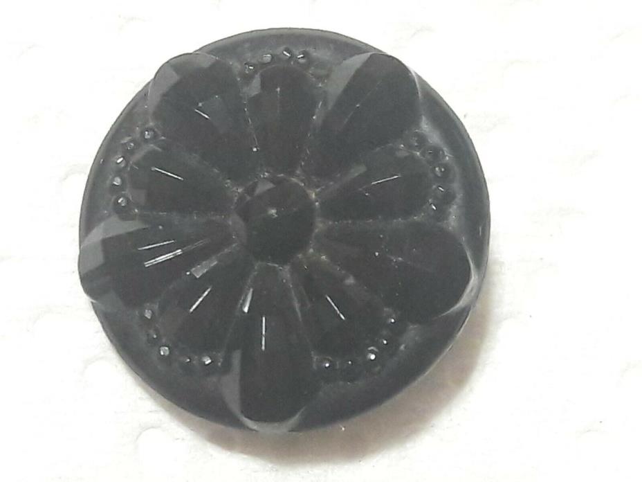 VINTAGE CUT FACETED GLASS BLACK FLOWER PATTERN 13 buttons SET