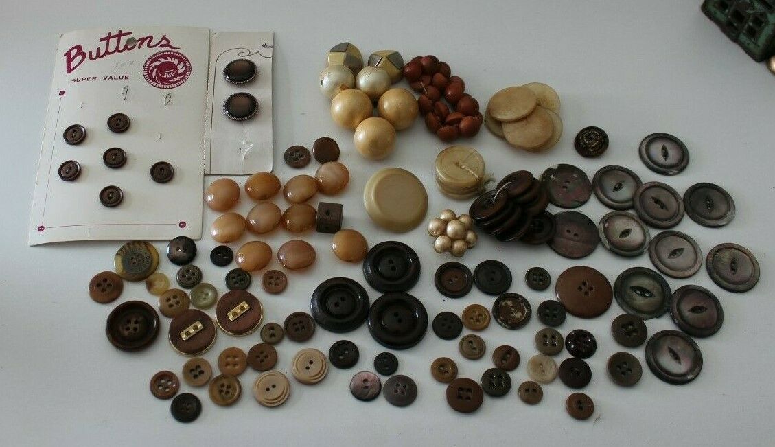 Lot Vintage Brown & Tan Glass Buttons  Inv. #163