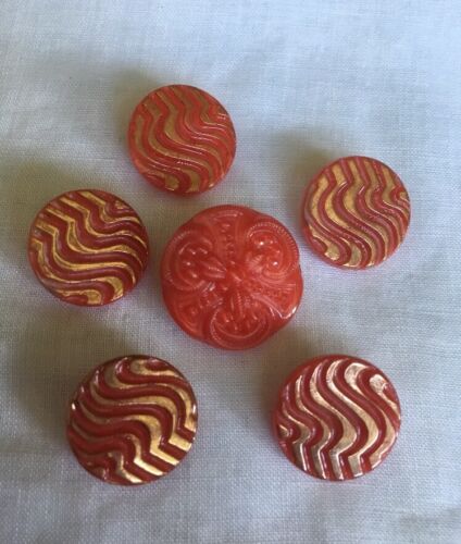 Vintage  Red & Gold Glass Buttons 3/4