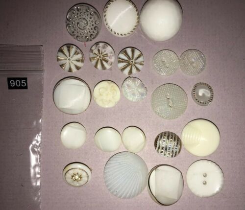 Buttons, White Glass. Different Designs (905)