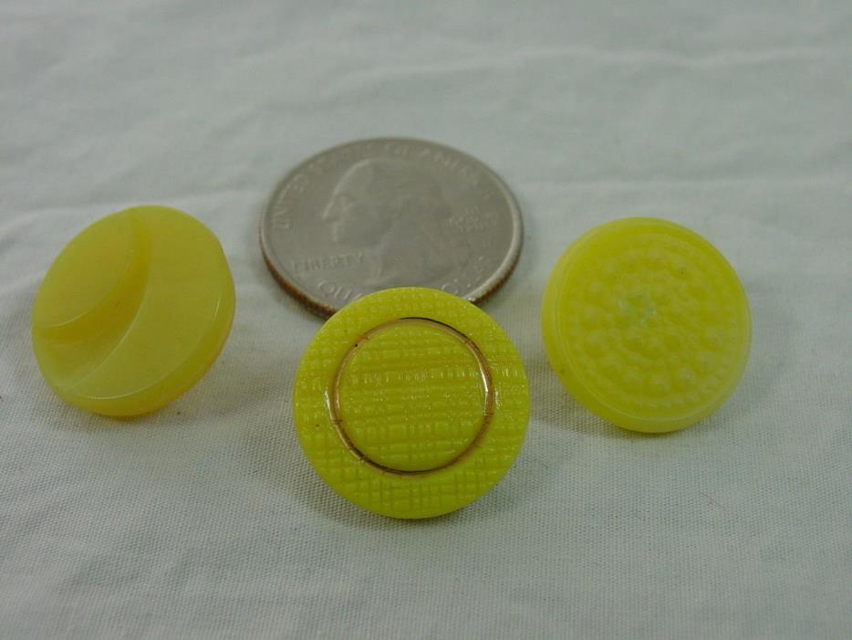 Vintage Glass Button Lot - 3 Yellow 5/8 Inch, Mixed Lot