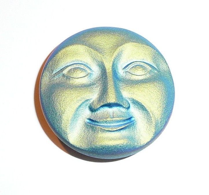 Large Blue Czech Glass Shank Moon Face Button 31mm - Big Blue Moon Face Button