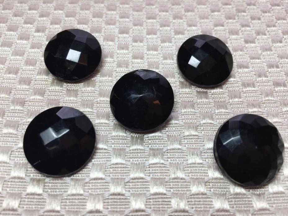Vintage Black Glass Art Deco Ladies Buttons With Many Diamond Facets