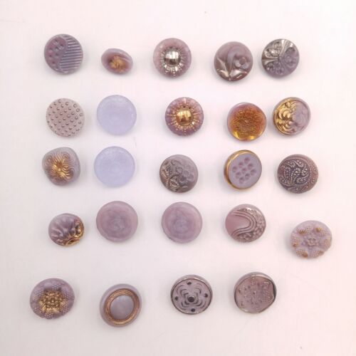 Mixed Lot of 24 Vintage Glass Buttons - Purple Lavendar Round Textured