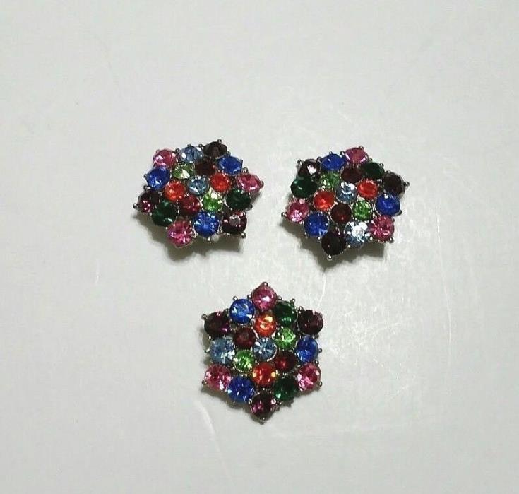 Buttons Vintage Multi Color Stones Lot of Three Colorful
