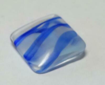Vintage square shaped glass button, intermixed blue and white