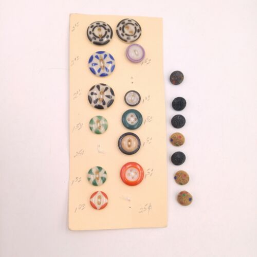 Mixed Lot of 19 Vintage Glass Buttons - Round Patterned Textured