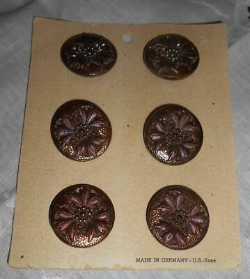 #11 Vintage Faux Copper Marcasite Glass Buttons on Card Made in Germany US Zone