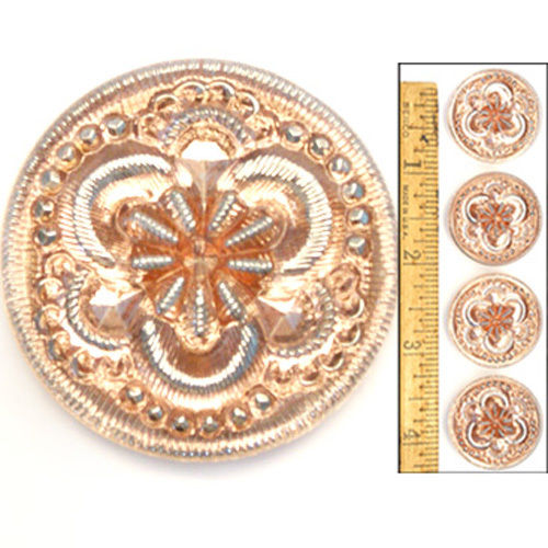 Reduced! 27mm Vintage Czech Glass Silver Cherry Blossom Flower 3-D Buttons 4pc