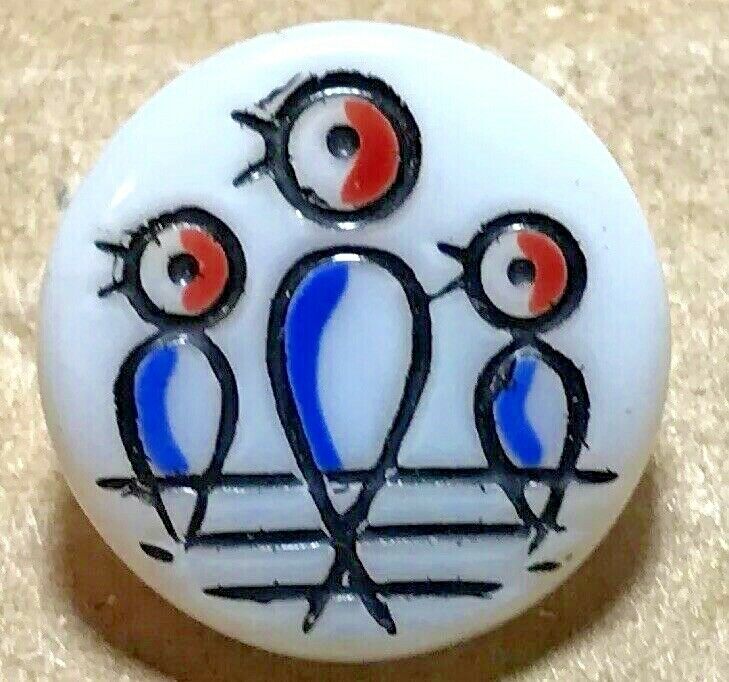 Much Loved Colorful HP BIRDS SINGING on Telephone Wires Glass Button 1/2”