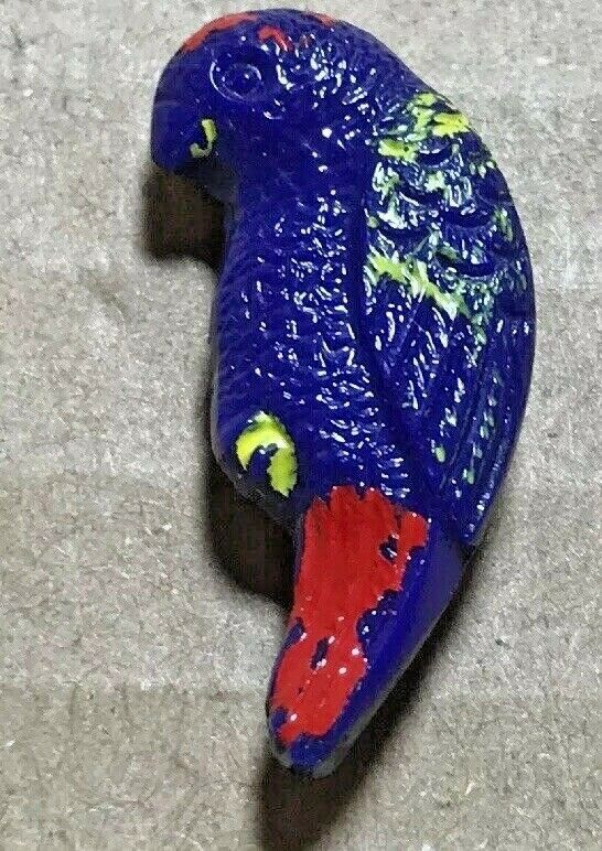 Vintage Glass Realistic Handpainted PARROT Bird Button 7/8” Colorful Navy Blue