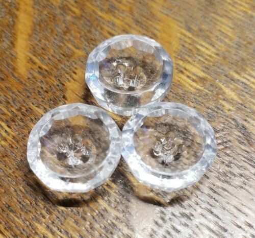 SET OF 3 VINTAGE CLEAR BOWL SHAPED GLASS BUTTONS
