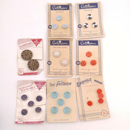 Mixed Lot of 27 Vintage Glass Buttons on Card- Western Germany