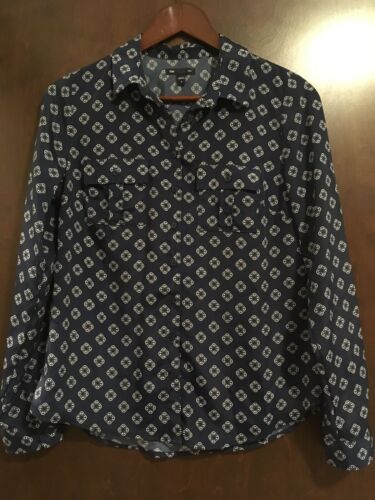 Gap Navy White Long Sleeved Patterned Blouse Sz Small