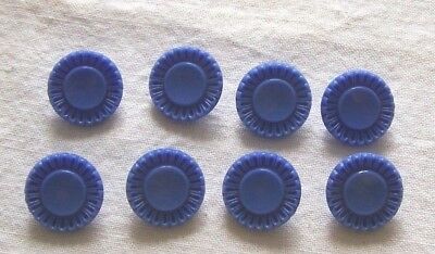 SET OF 8 BLUE MOLDED GLASS BUTTONS-SELF SHANK-5/8