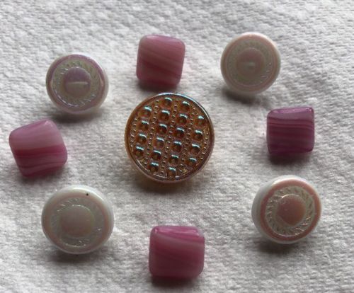 Vintage Pink & White Glass Buttons 1/2