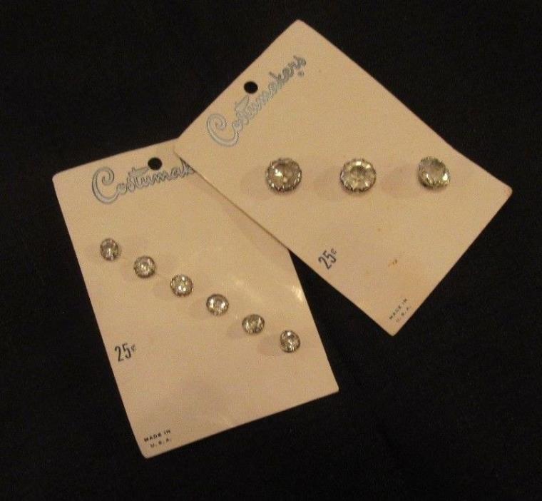 Vintage Buttons Faceted Clear Crystal on Original Card 7mm and 12mm Costumakers