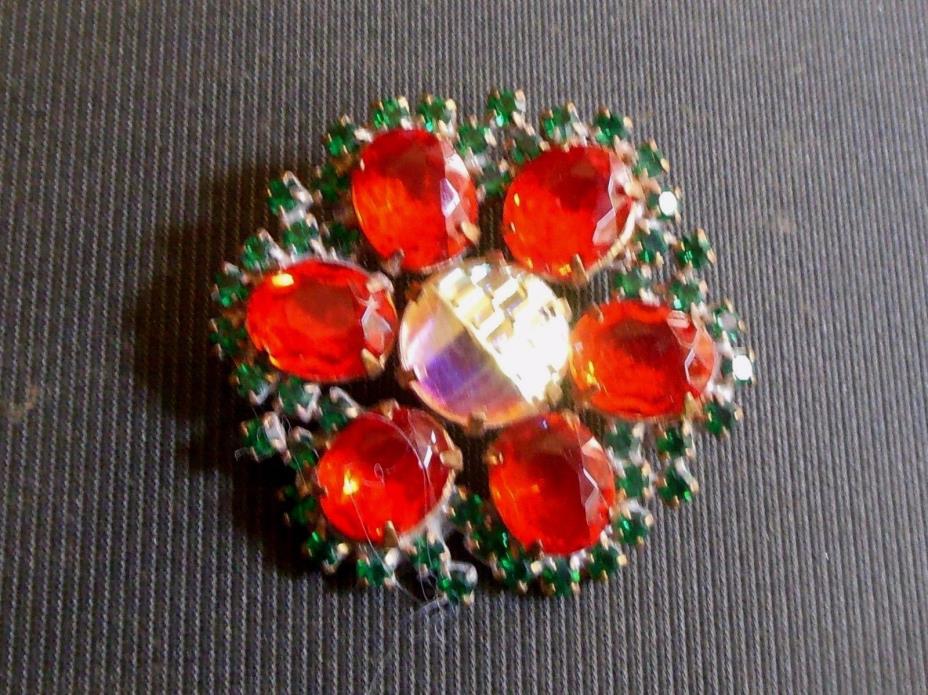 Vintage 1940's Glass Rhinestone Button-Metal Prong Back-Looks Like Pin 1 3/4